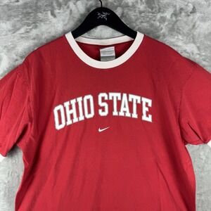 Vintage Nike Ohio State Buckeyes Center Swoosh Ringer T Shirt Mens Large 90s